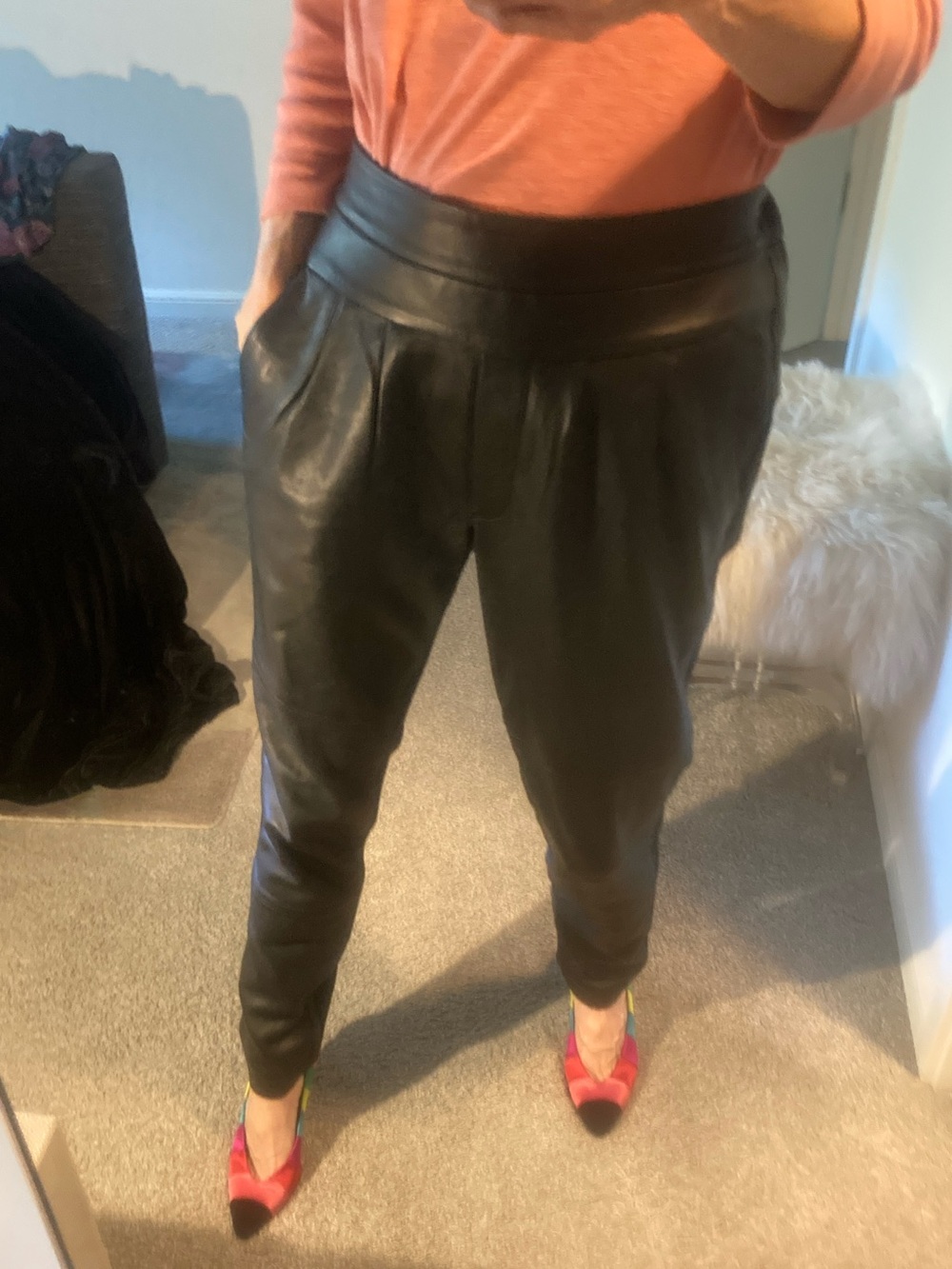 Coster Copenhagen New Leather leggings stretch fabric back gathered waist black